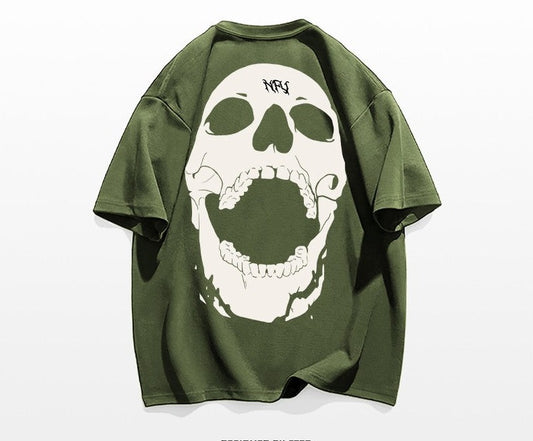 Street skull letter printed short-sleeved cotton T-shirt unisex top