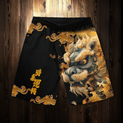 Lion-awakening fortune-bringing shorts for men, large size beach pants