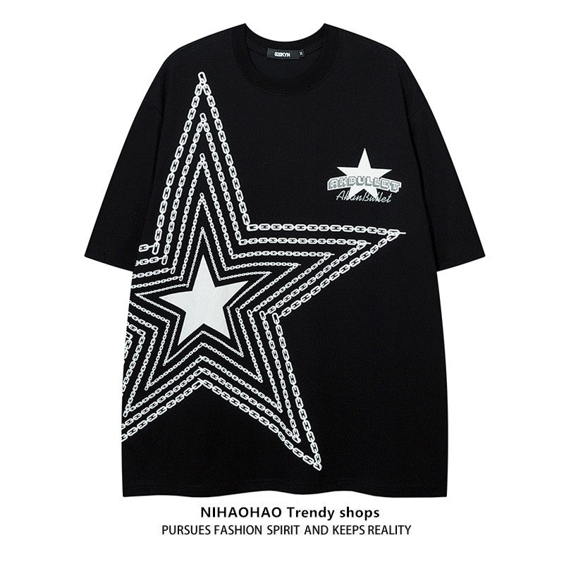 Five-pointed star printed unisex T-shirt couple vintage