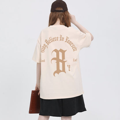 Brown oversize short-sleeved gothic letter t-shirt for women