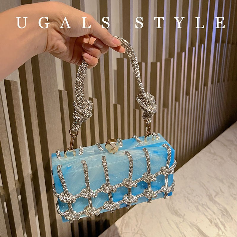 Marble woven water diamond square bag