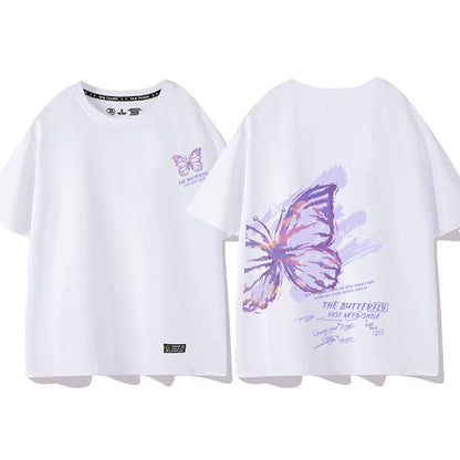 Butterfly T-shirt women's short-sleeved loose printed top half-sleeve