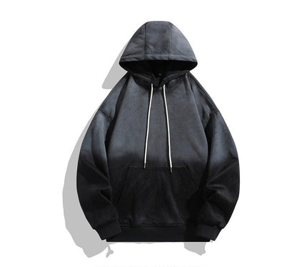 Black unisex gradient hoodies loose and versatile pullover