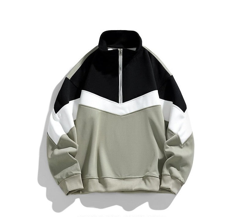 Hoodies front half zipper patchwork pullover unisex couple top