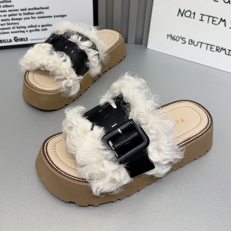 Women summer slippers fashionable bottomed fluffy shoes