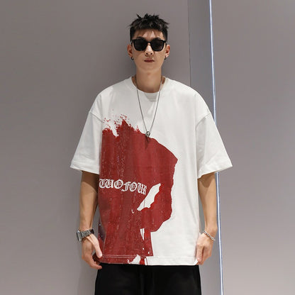 Art t-shirts transparent color blocking pure cotton oversize t-shirt