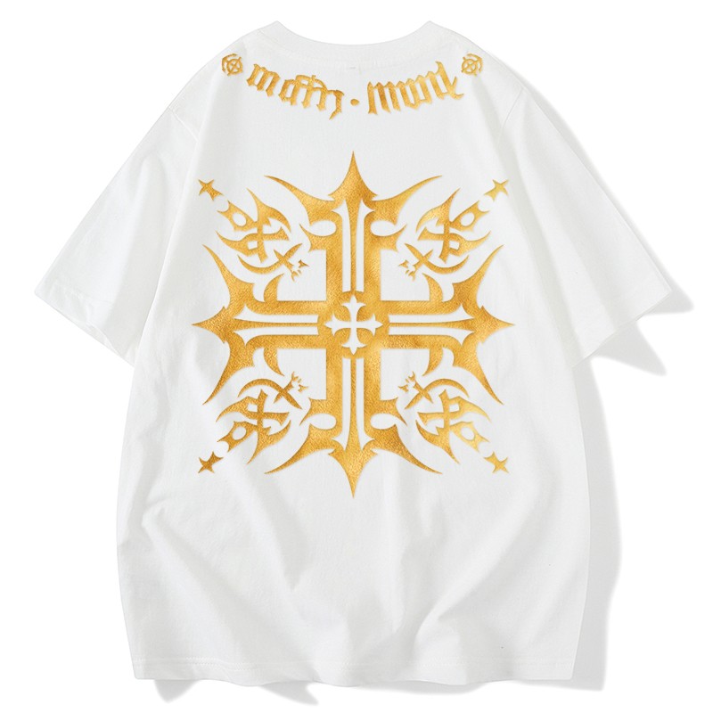 Graphic ethnic t-shirt cross gold-plated unisex wear