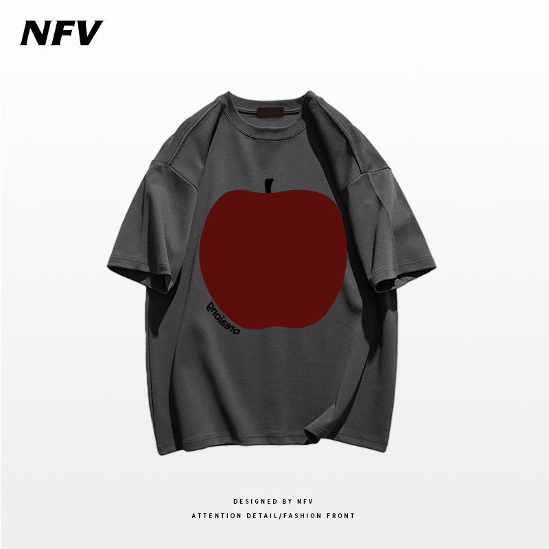 Loose fit t-shirts creative apple printed cotton short-sleeved unisex t-shirt