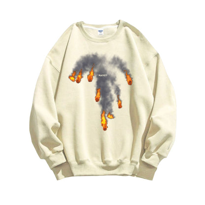 Flame graphic cotton sweatshirt unisex oversize round neck top