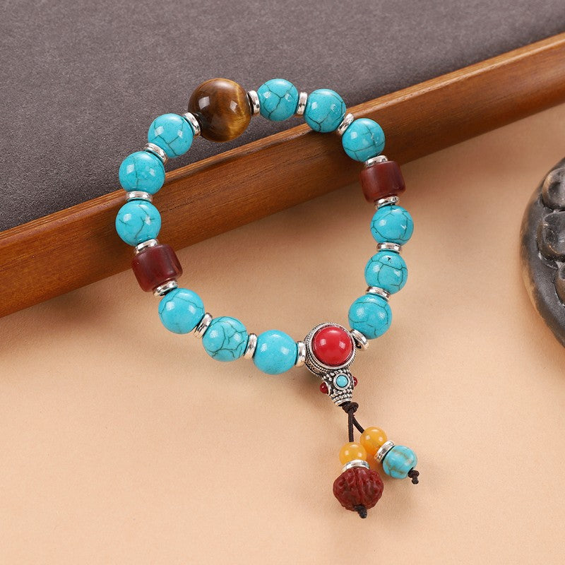 Unisex Tibetan Hand String Turquoise Bodhi Buddha Bead Bracelet