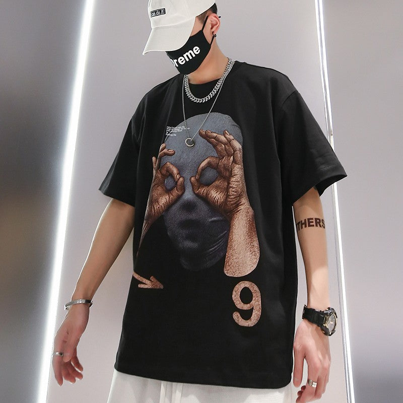 T-shirt men's summer trendy hip-hop oversize loose couple tee