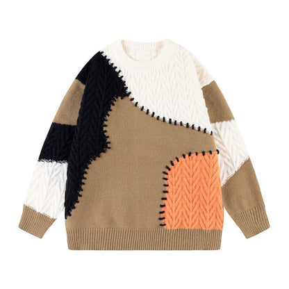 Contrast stitching men's and women's sweaters pullover