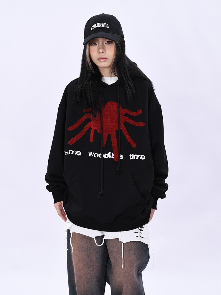 Hoodies original autumn spider flocking embroidery for men and women oversize unisex