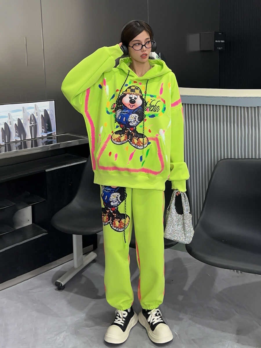 Two-piece hoodies and sweatpants casual oversize sports suit set