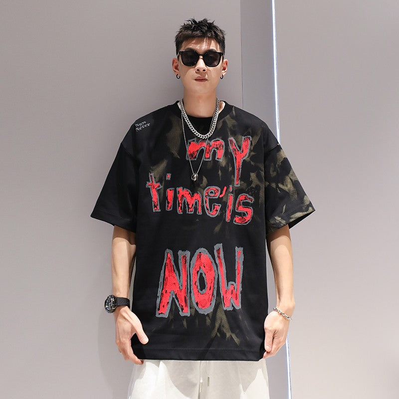 Unisex oversize t-shirt vintage letter printing fashion men's summer couple tee