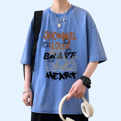 Cotton short-sleeved men's summer round neck heavyweight T-shirt