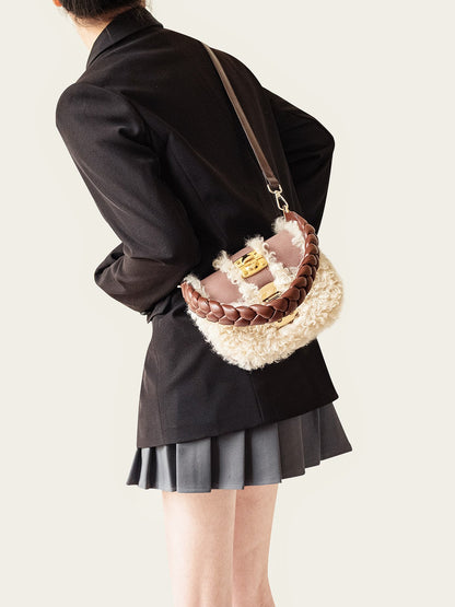 Long Roll Wool Lock Buckle Woven Rope handbag