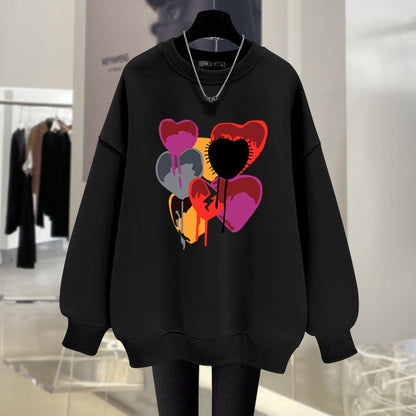 Milk tea color round neck sweatshirt women loose mid-length top