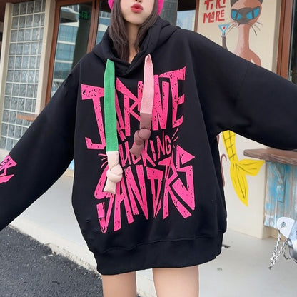 oversized graffiti with plush hooded hoodie for women's