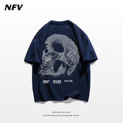 Oversize t-shirt vintage street hip-hop skull print cotton T-shirt