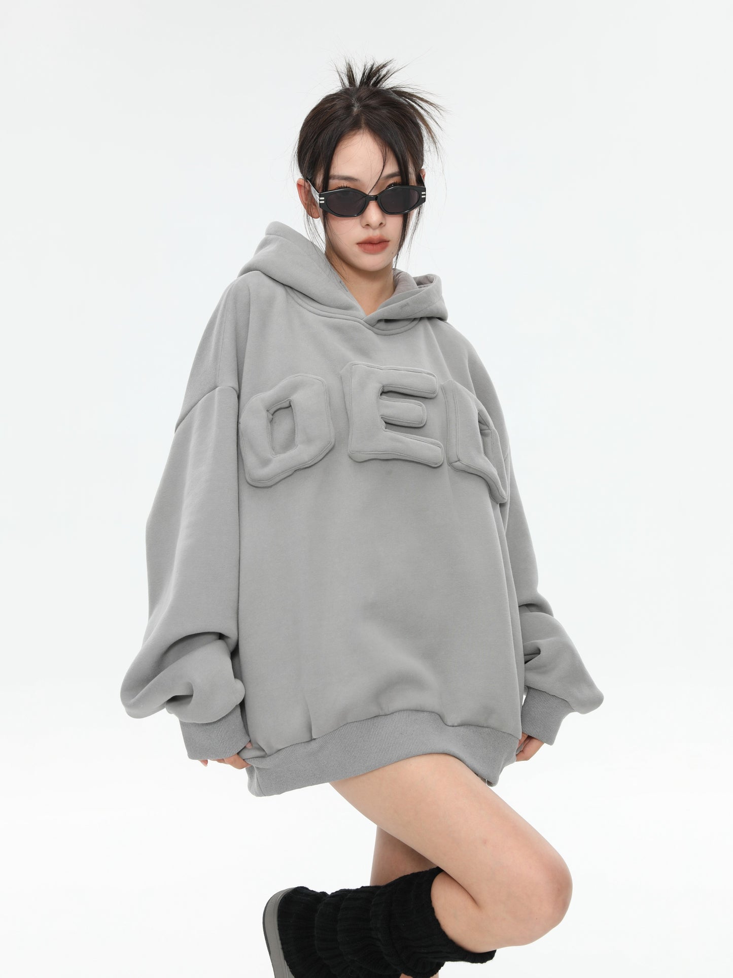 Hoodies Gray Unisex Oversize Balloon Letter