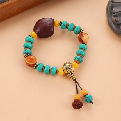 Unisex Tibetan Hand String Turquoise Bodhi Buddha Bead Bracelet