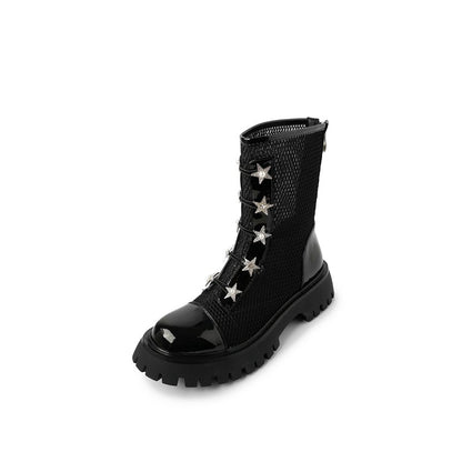 Thick-soled boots for women patent leather star rhinestone boots