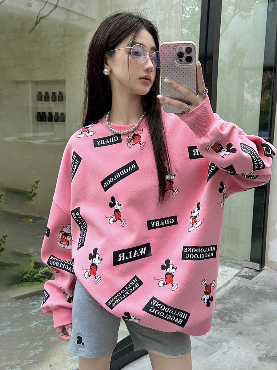 Women oversize loose casual sweater full print one size sweatshirt