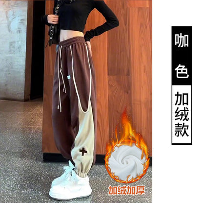 Black plush sanitary pants women's sweatpants