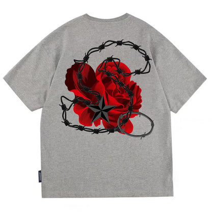 Spring star t-shirt oversize summer roses street T-shirts lovers