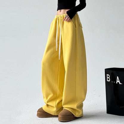 High waist drawstring drape slimming rest women wide leg pants