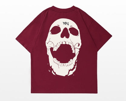 Street skull letter printed short-sleeved cotton T-shirt unisex top