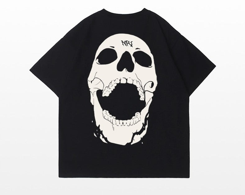 Street skull letter printed short-sleeved cotton T-shirt unisex top