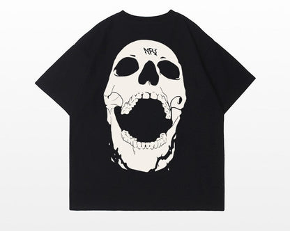 Street skull letter printed short-sleeved cotton T-shirt unisex top