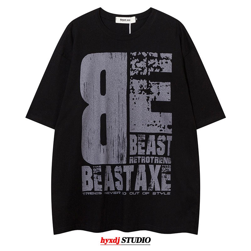 Large letter print oversize pure cotton T-shirt