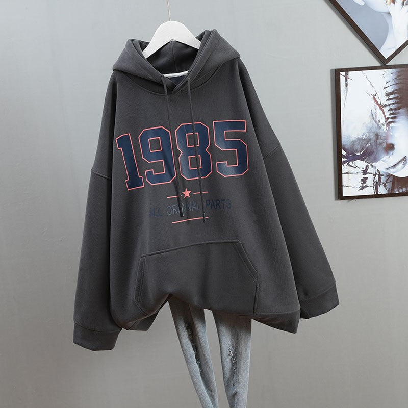 pure cotton plus velvet thickened oversize lazy style sweatshirt