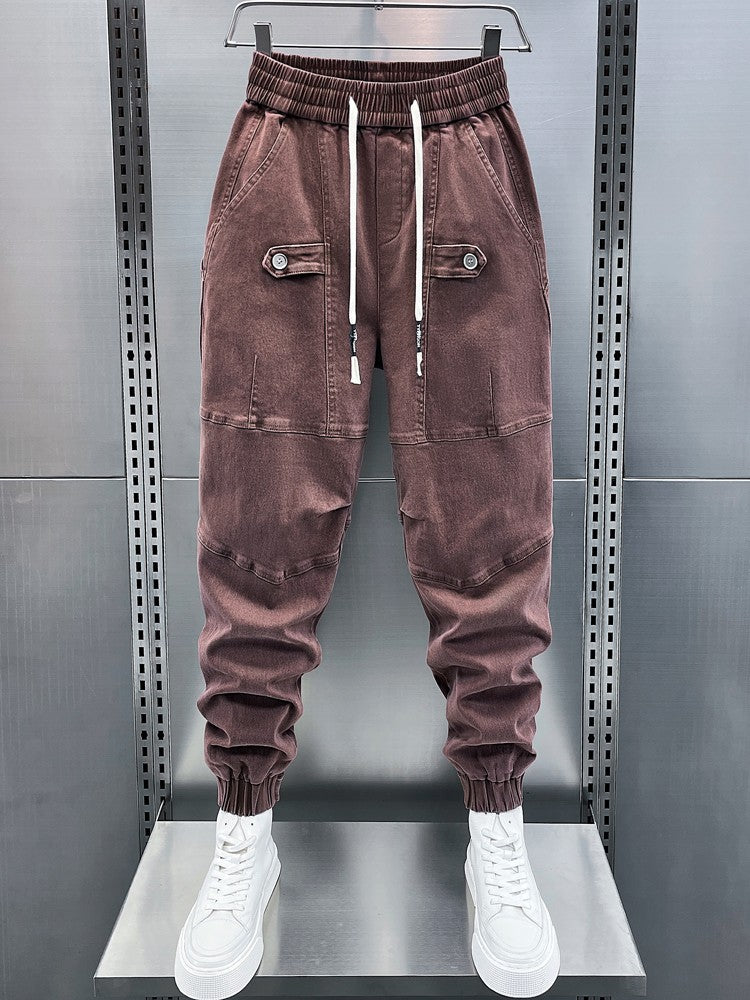 Men elastic waistband sweatpants jeans