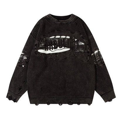 Wasteland distressed hole sweater for women knitted top