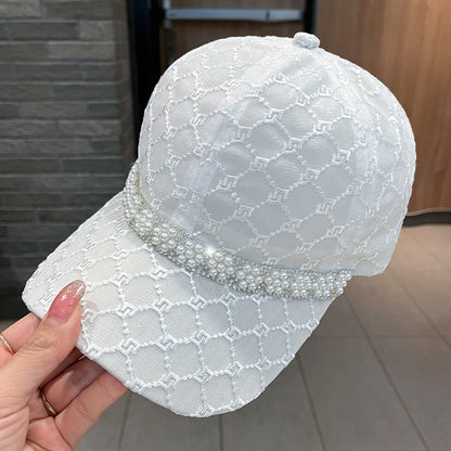 Summer baseball hat thin pearl peaked sun cap