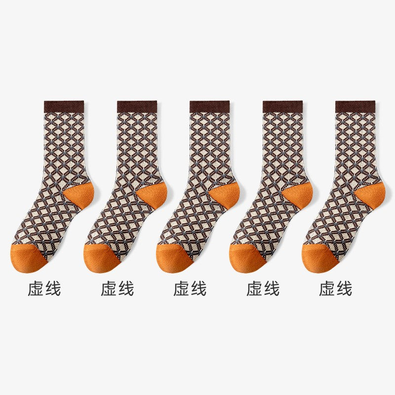 Catman socks women's mid-tube cotton socks autumn and winter ethnic style double needle long socks