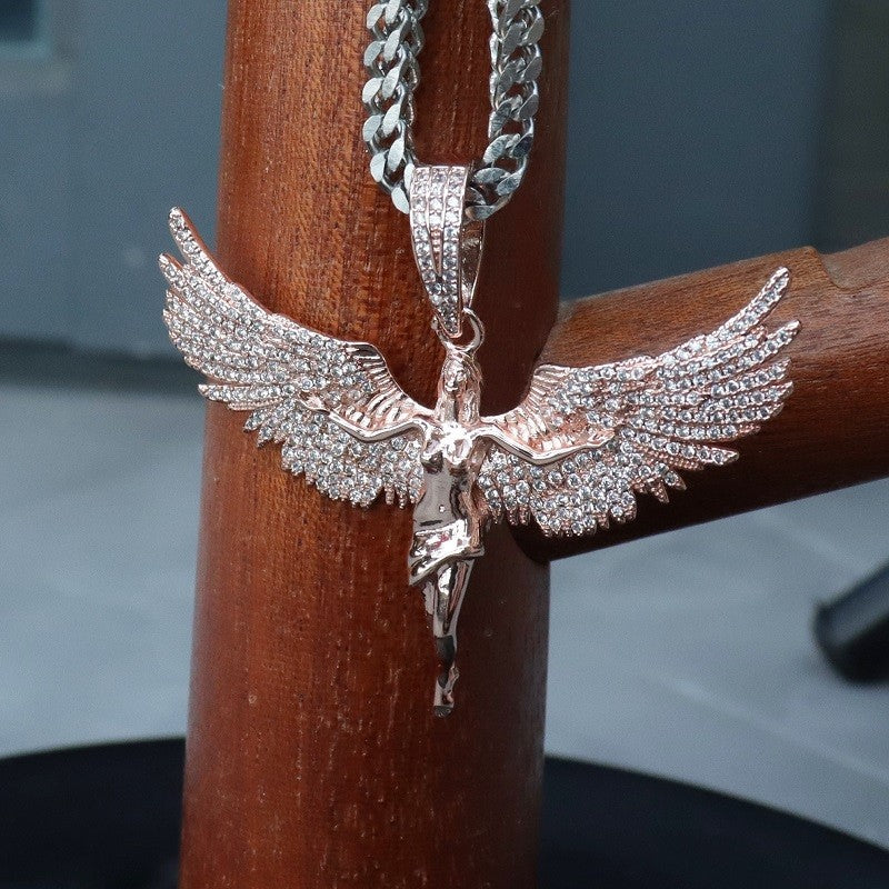 sterling silver diamond fallen angel pendant men's necklace