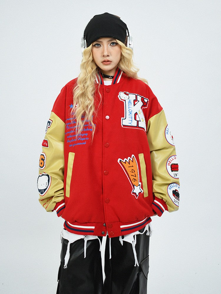 Embroidery unisex stitching baseball jacket loose fit