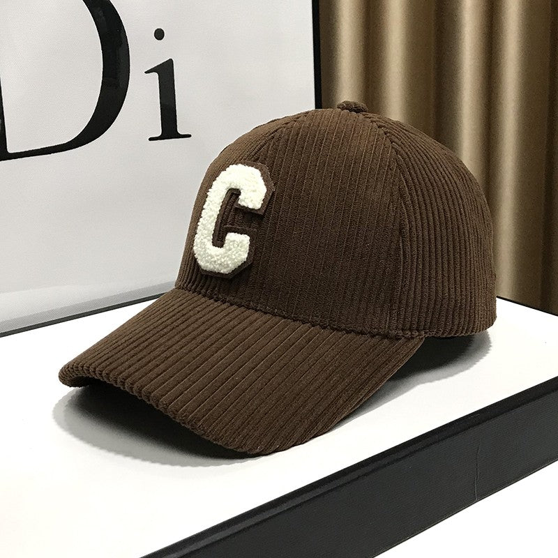 Corduroy peaked hat visor baseball cap