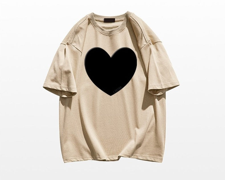 Heart t-shirt oversize unisex summer couple cotton top