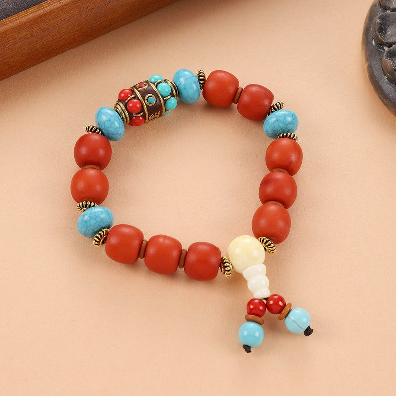 Unisex Tibetan Hand String Turquoise Bodhi Buddha Bead Bracelet