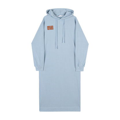 Gray-blue mid-length hoodie dress simple women sweater