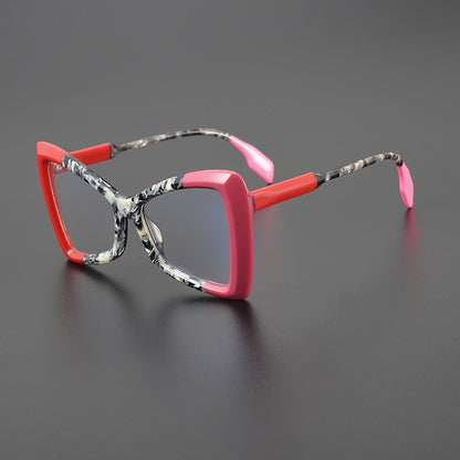 Handgefertigte Cat-Eye-Sonnenbrille mit Farbblockierung, Unisex-Rahmen