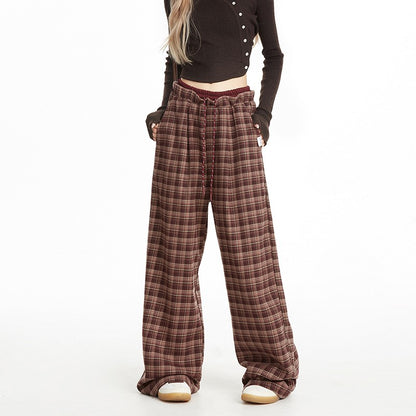 Checkered pants women's winter drape sports casual straight pants