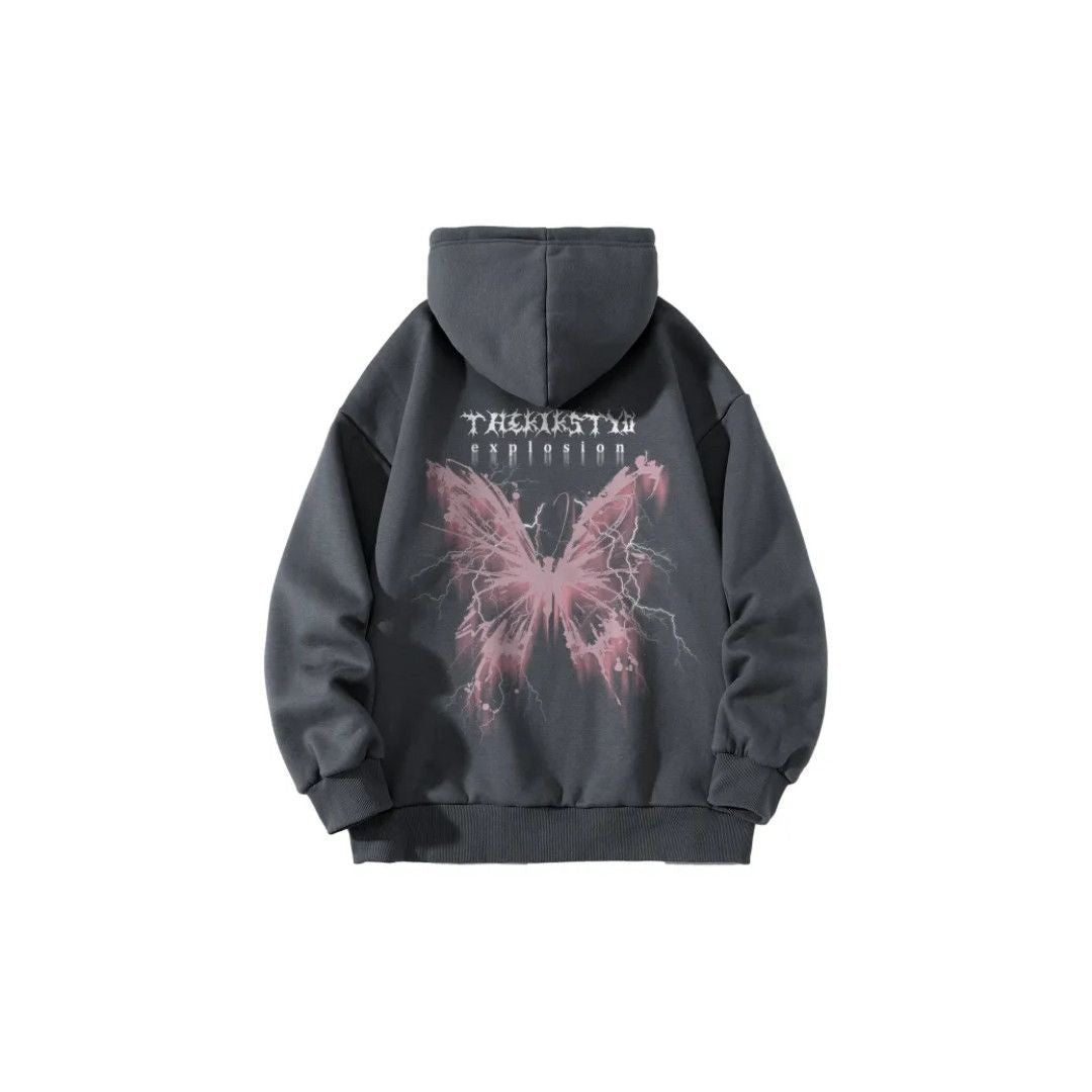 Blurred wing pattern trend letter print hoodie unisex