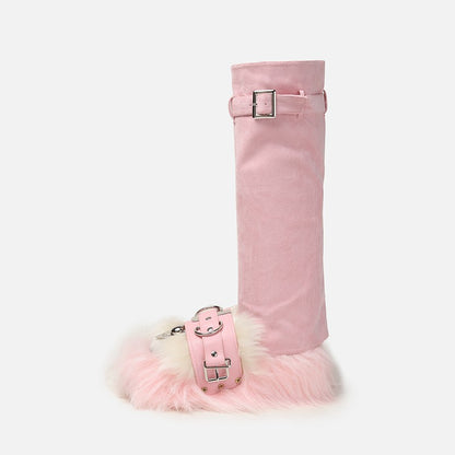 Pink dopamine boots for women furry slippers